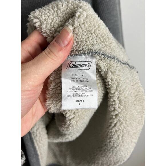 Coleman Henley Pullover Sweatshirt Gray Sherpa Lined Thermal Fleece Size Large - Picture 6 of 7